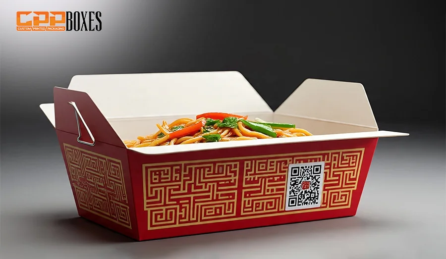 A custom chines takeout box with QR code