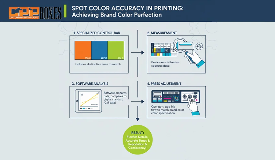 An infographic iamge showing the spot color accuracy process 