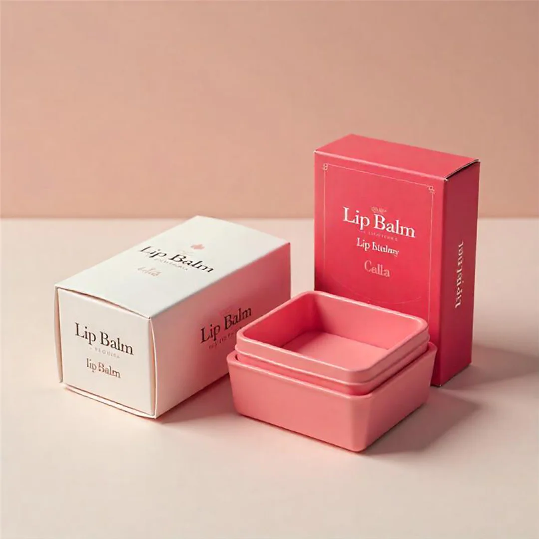 Pink box of lip balm with a matching pink lid