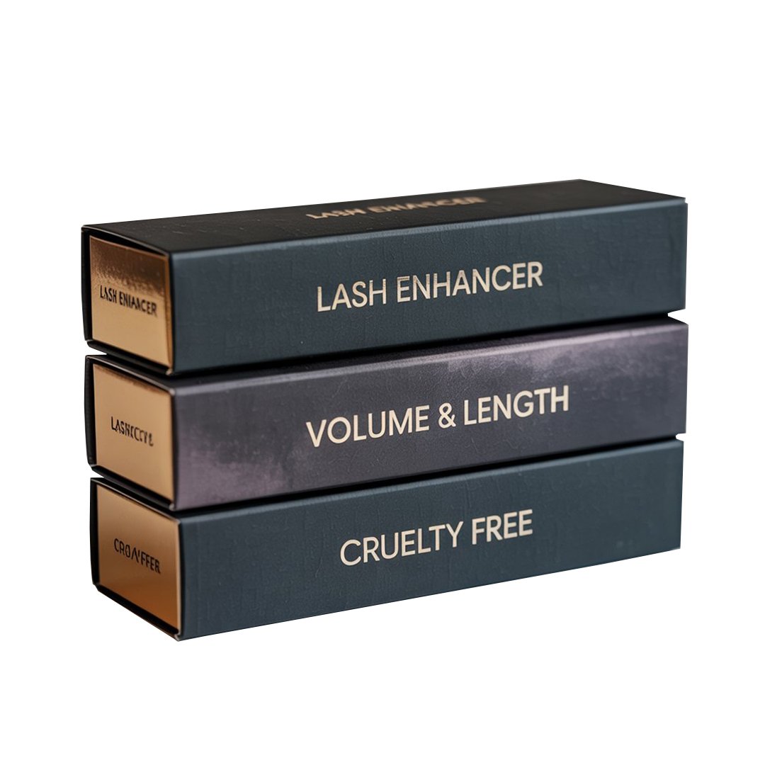 Mascara box highlighting features for voluminous and lengthened lashes