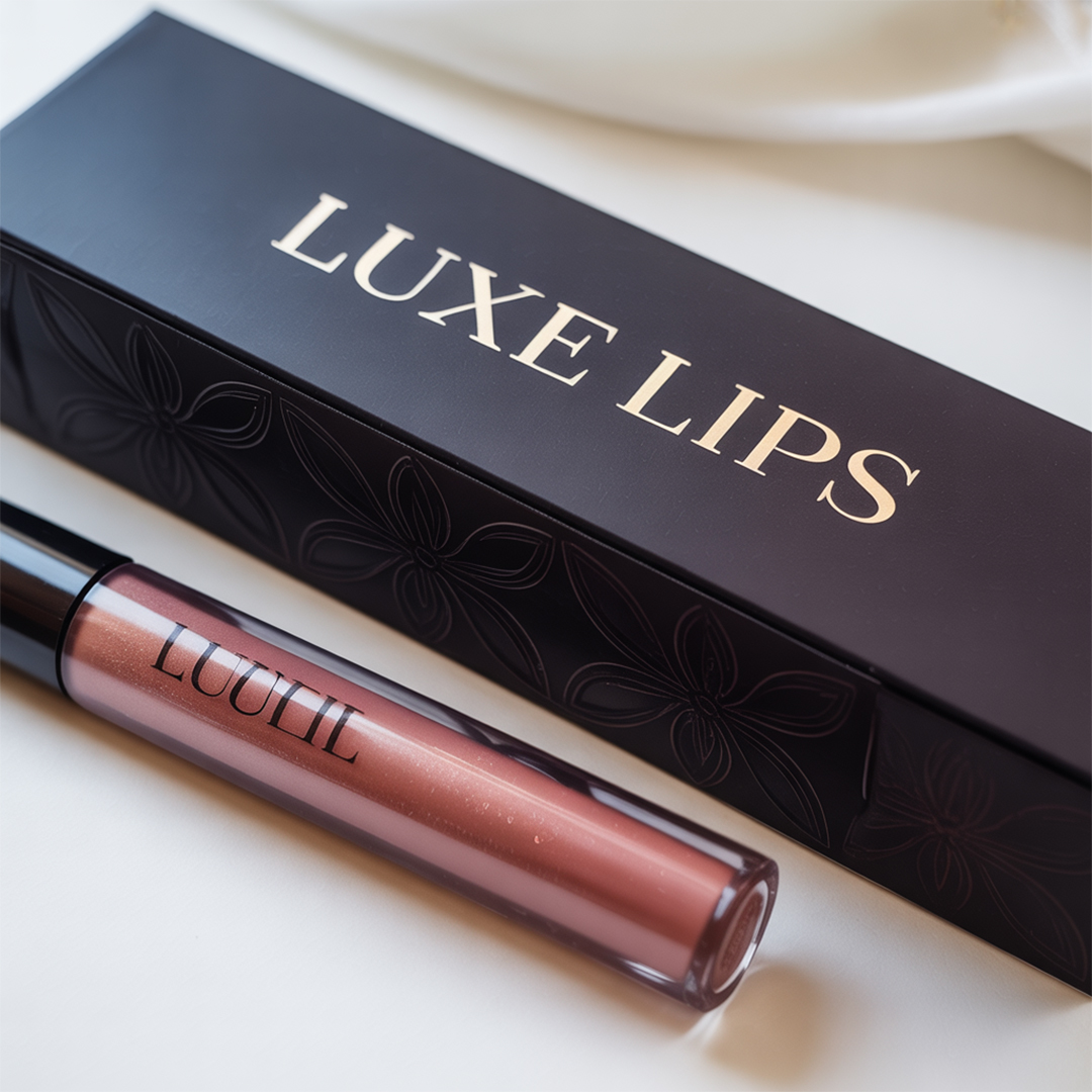 Custom lip gloss box with glossy finish and vibrant pink floral design for cosmetics