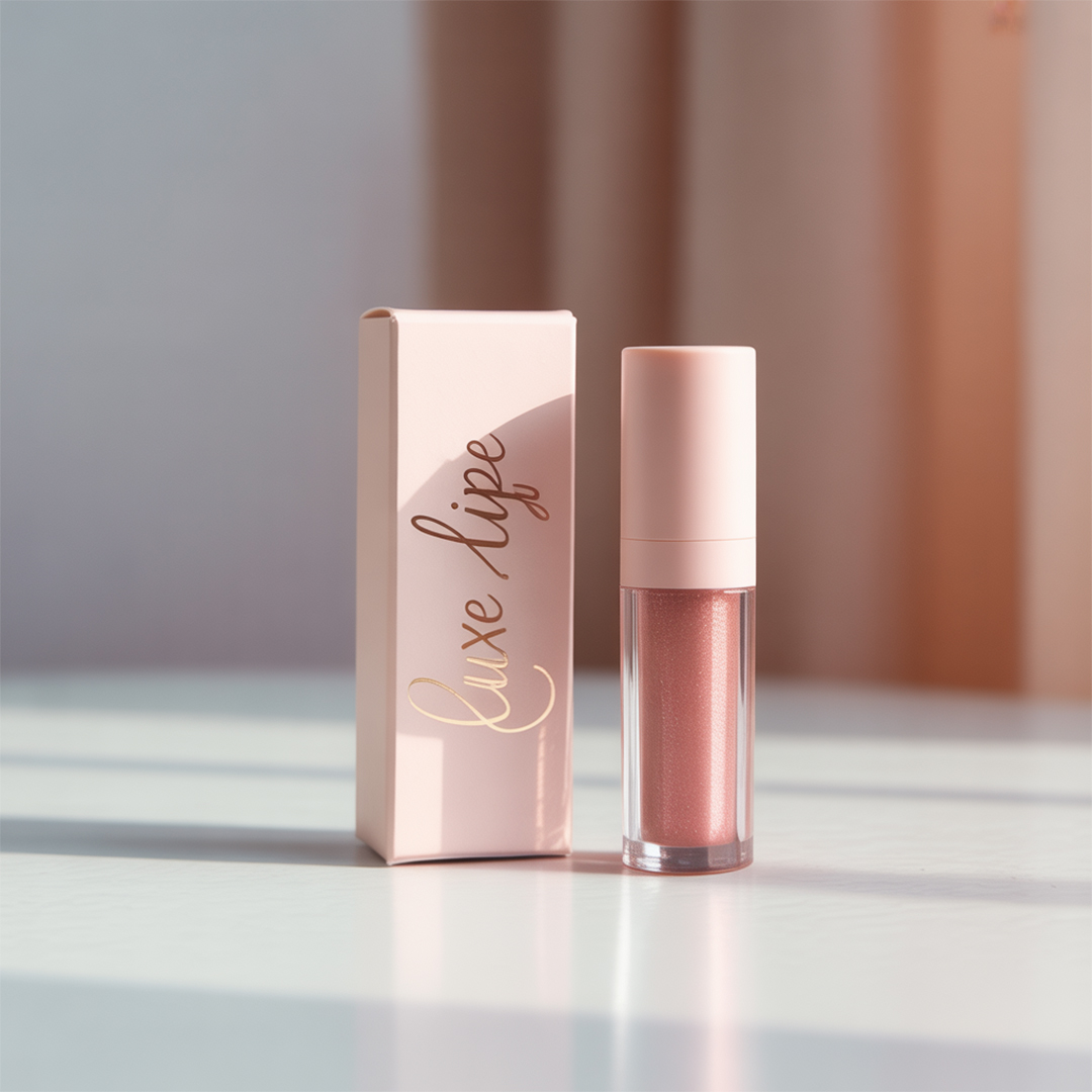 Custom lip gloss box with glossy finish and vibrant pink design for cosmetic packaging