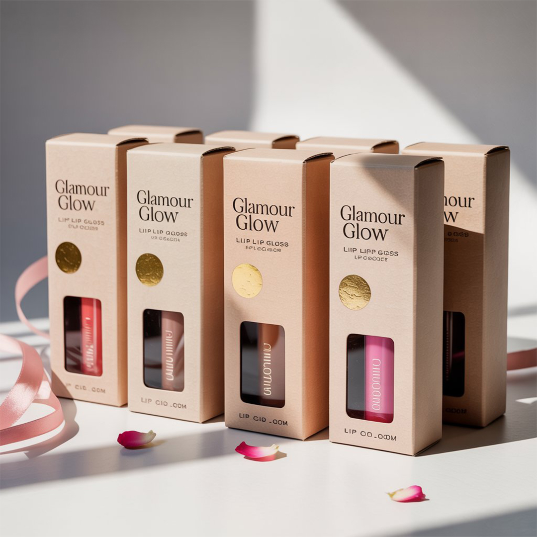Custom pastel lip gloss boxes with soft pink tones and minimalist design